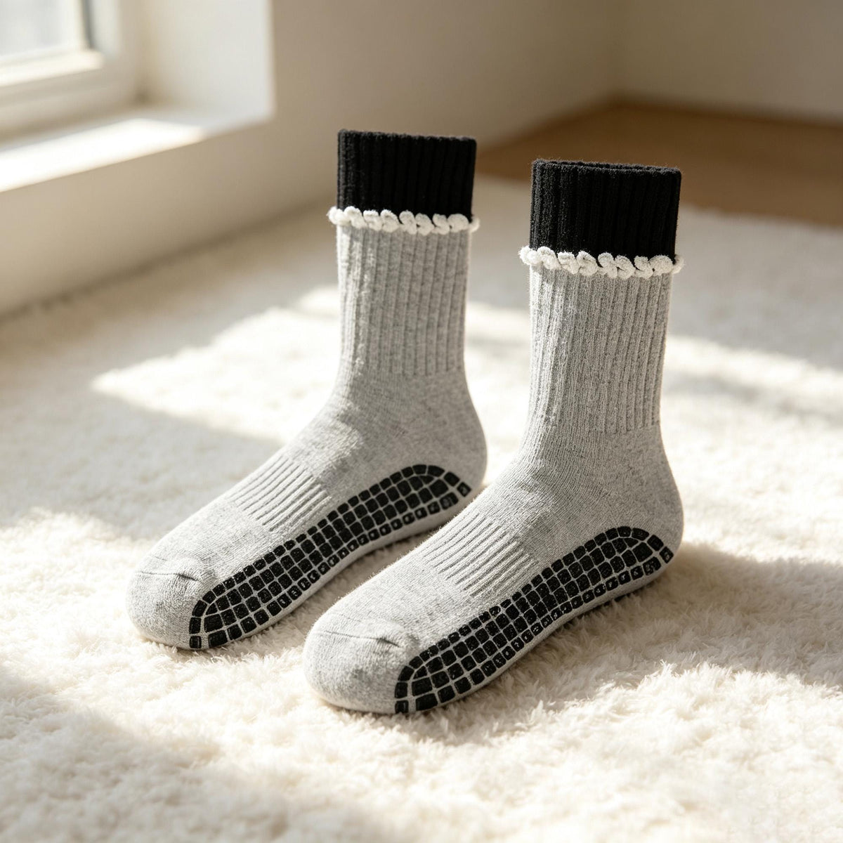 Pilates Grip Socks: Non - Slip Cotton Crew for Reformer and Barre by AnnieColors, view 2