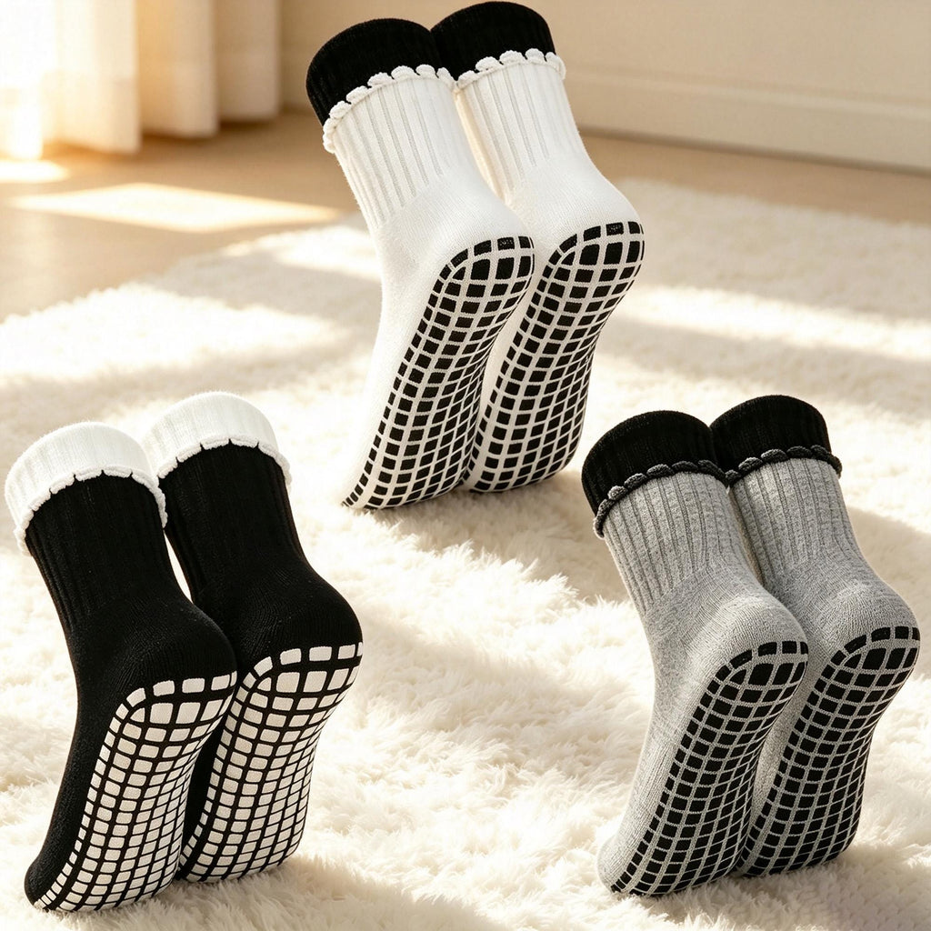 Pilates Grip Socks: Non - Slip Cotton Crew for Reformer and Barre by AnnieColors, view 8