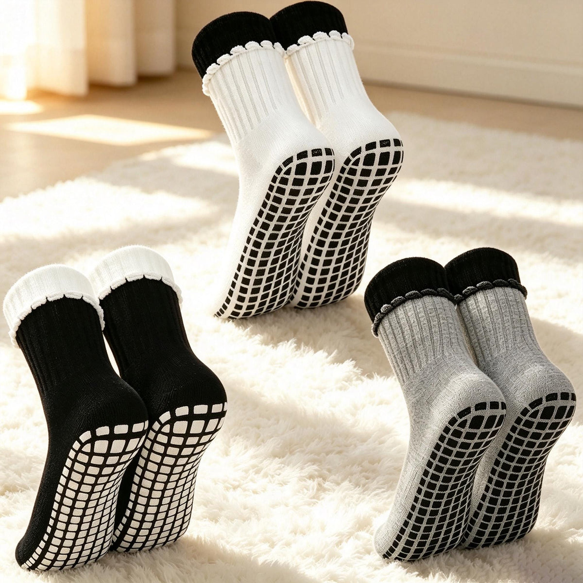Pilates Grip Socks: Non - Slip Cotton Crew for Reformer and Barre by AnnieColors, view 8