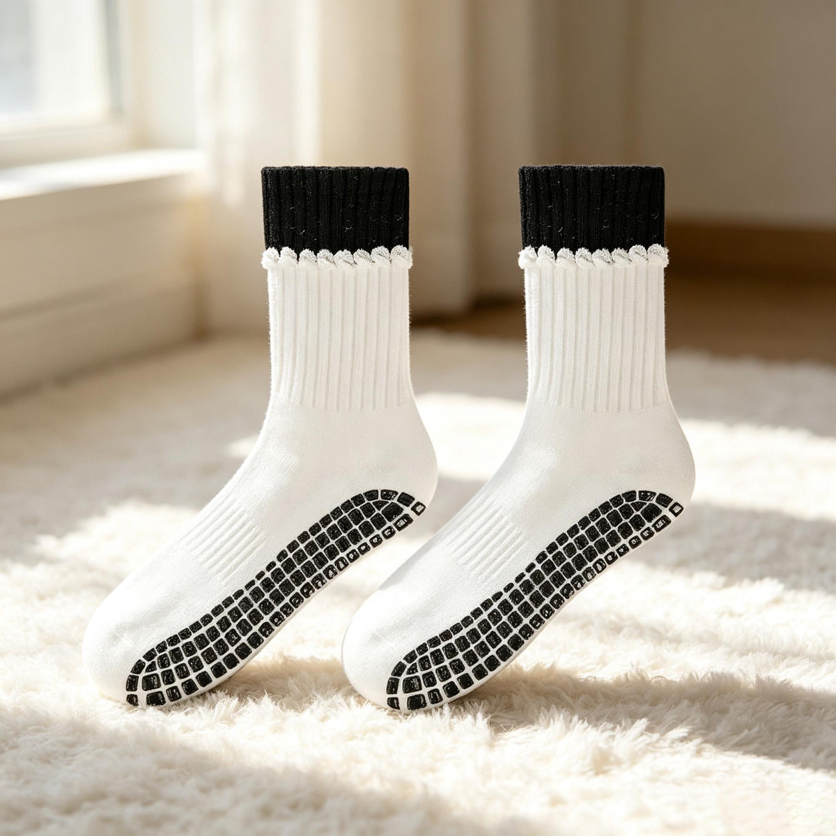 Pilates Grip Socks: Non - Slip Cotton Crew for Reformer and Barre by AnnieColors, view 3