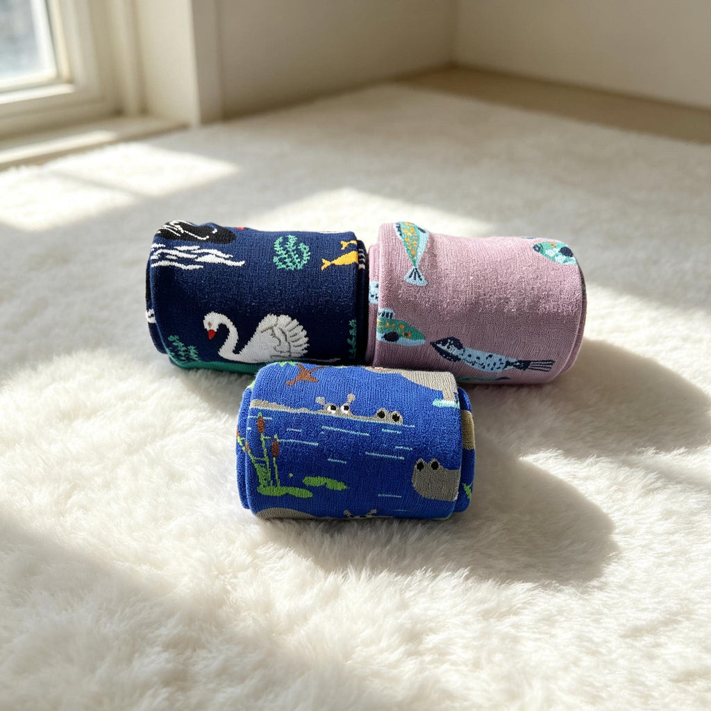 Hippo Swan and Fish Socks, Personalized Animal Crew Socks, Custom Gift for Her by AnnieColors, view 5