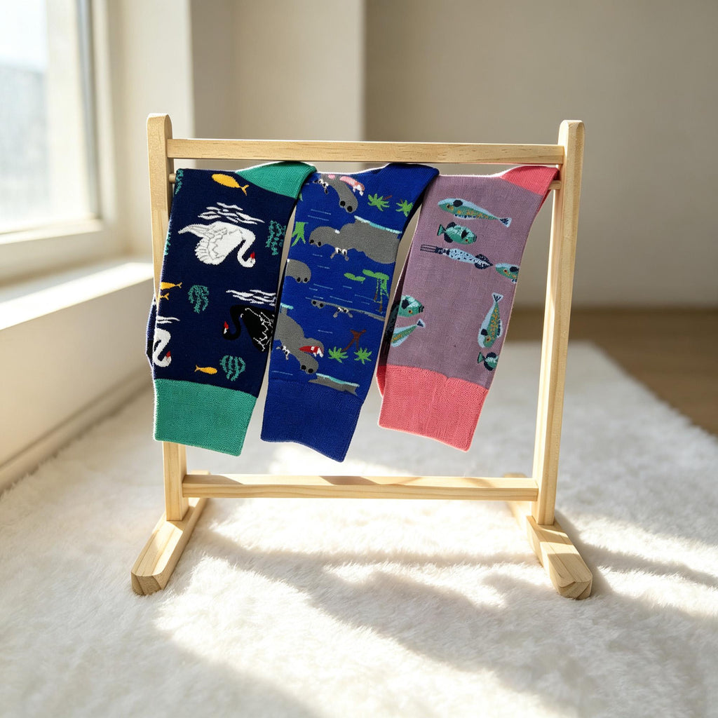 Hippo Swan and Fish Socks, Personalized Animal Crew Socks, Custom Gift for Her by AnnieColors, view 3