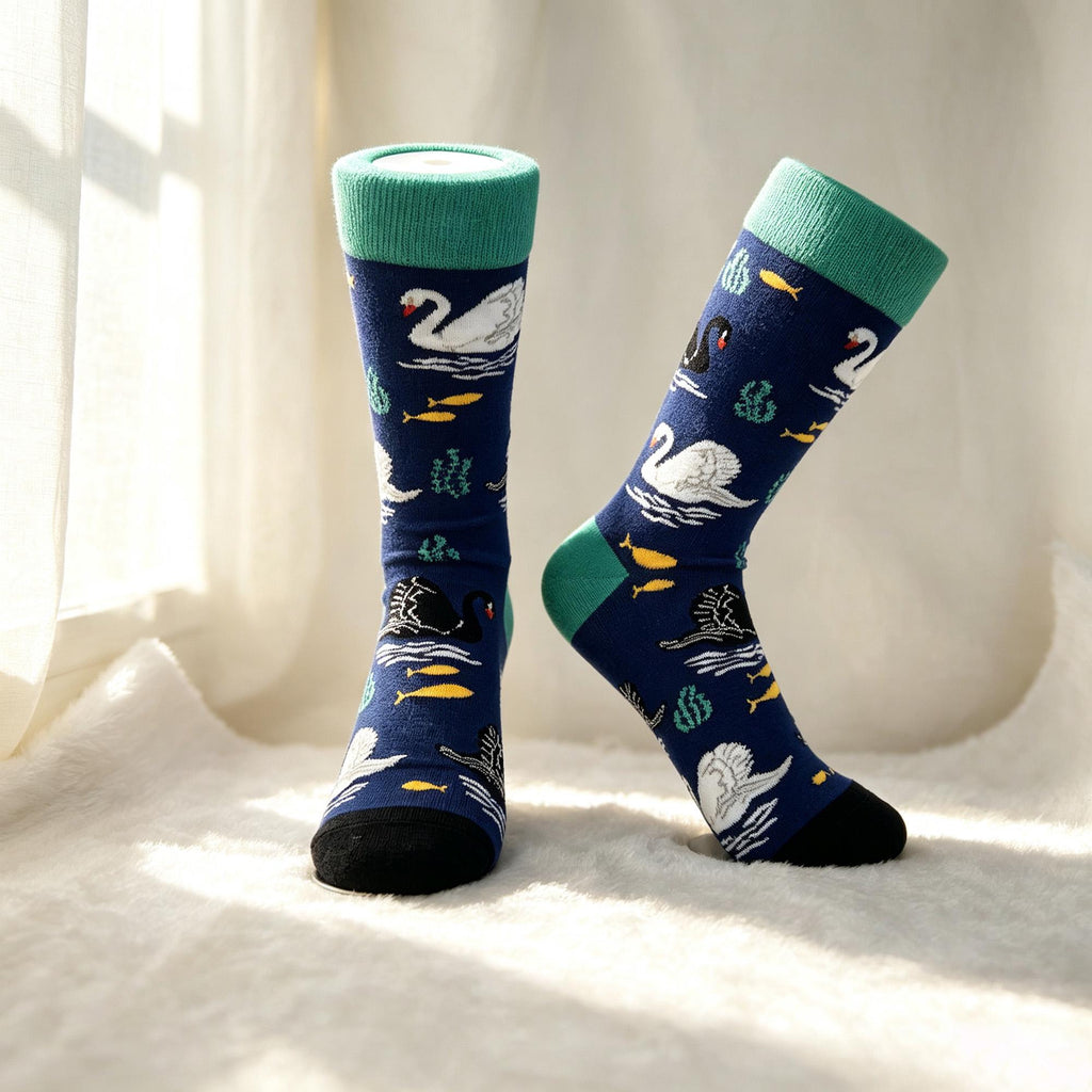 Hippo Swan and Fish Socks, Personalized Animal Crew Socks, Custom Gift for Her by AnnieColors, view 9