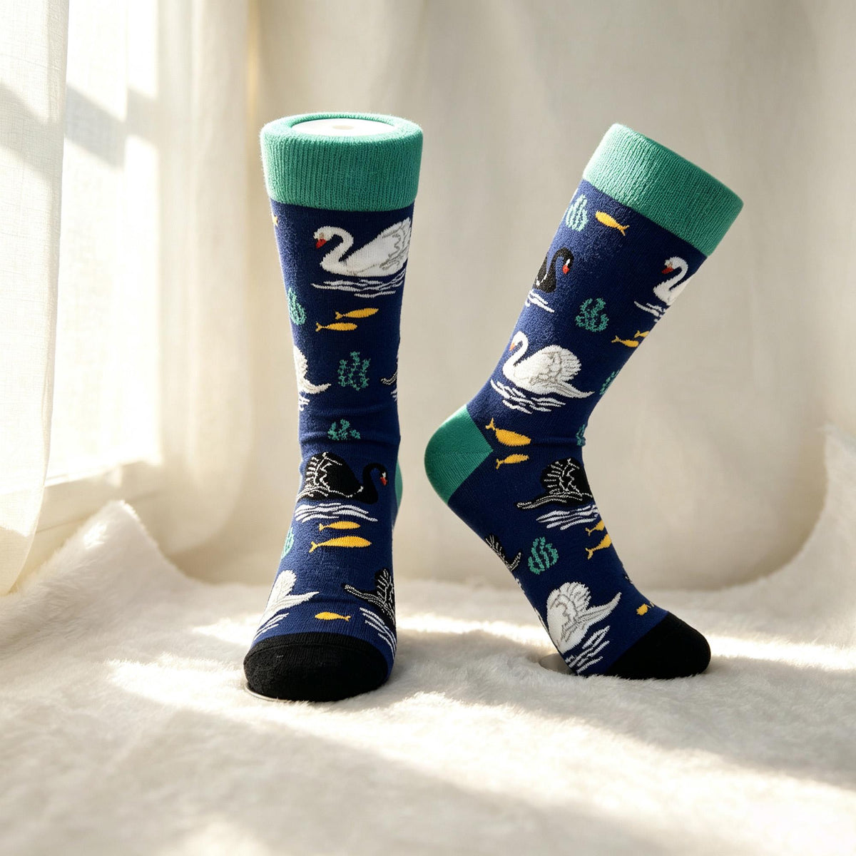 Hippo Swan and Fish Socks, Personalized Animal Crew Socks, Custom Gift for Her by AnnieColors, view 9