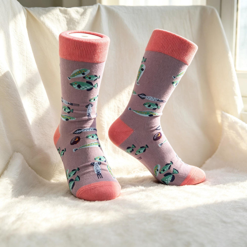 Hippo Swan and Fish Socks, Personalized Animal Crew Socks, Custom Gift for Her by AnnieColors, view 10