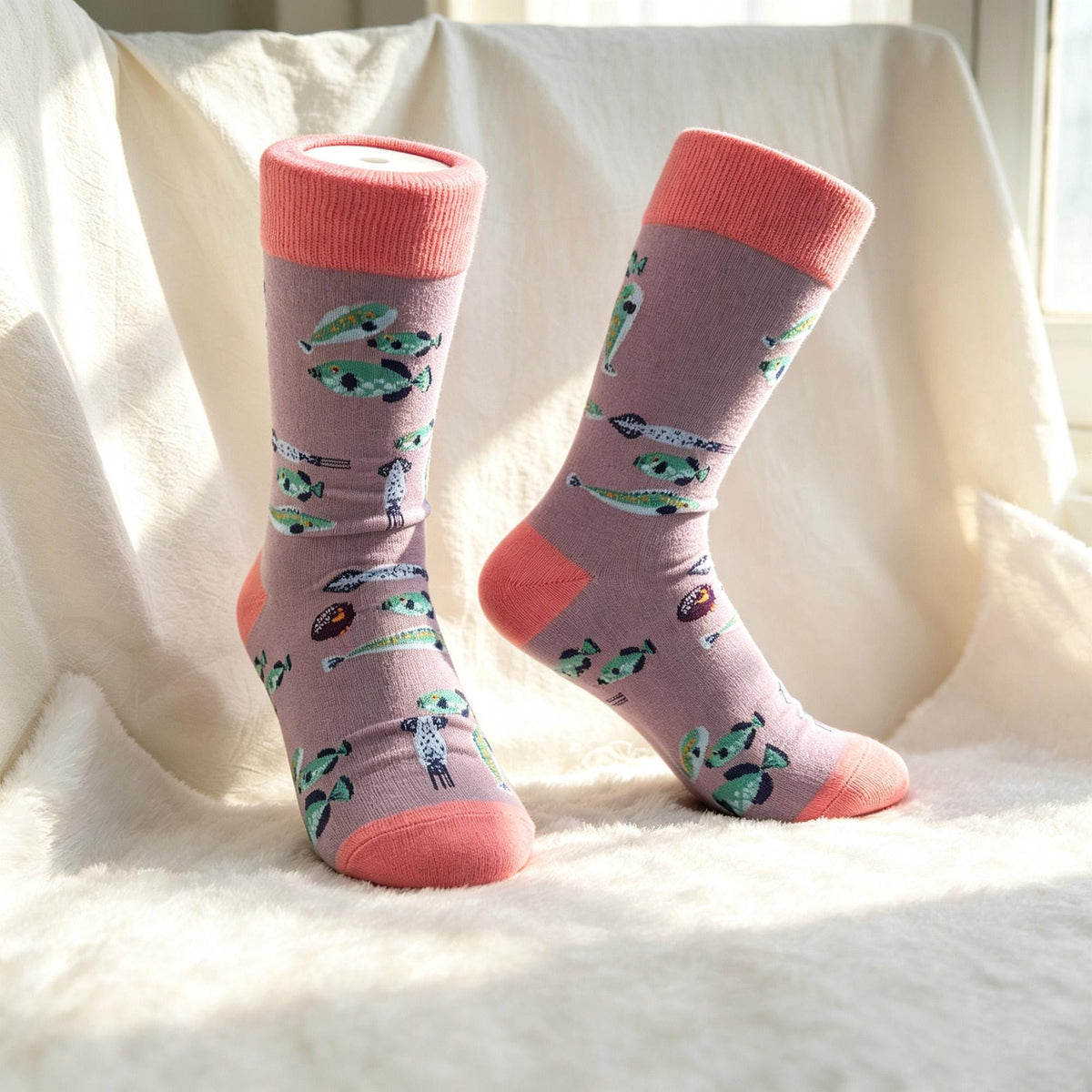 Hippo Swan and Fish Socks, Personalized Animal Crew Socks, Custom Gift for Her by AnnieColors, view 10