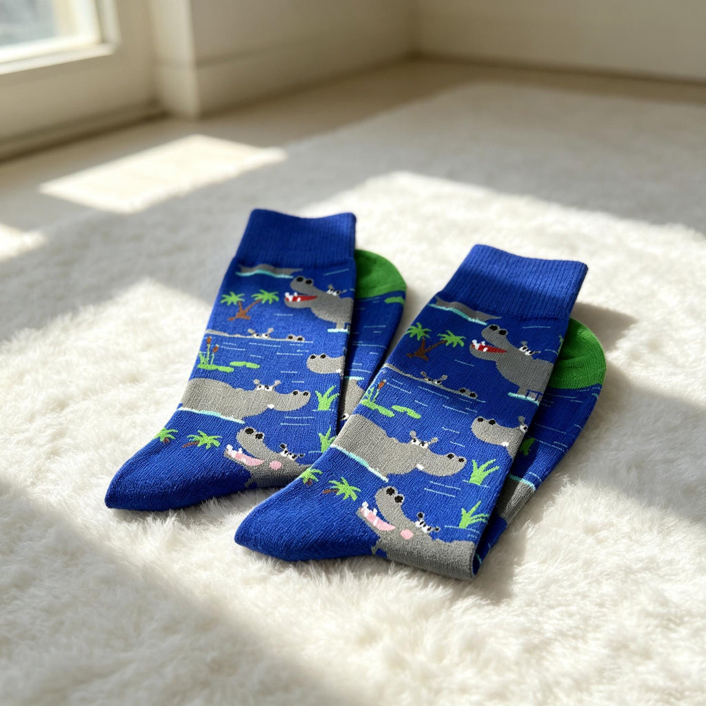 Hippo Swan and Fish Socks, Personalized Animal Crew Socks, Custom Gift for Her by AnnieColors, view 7