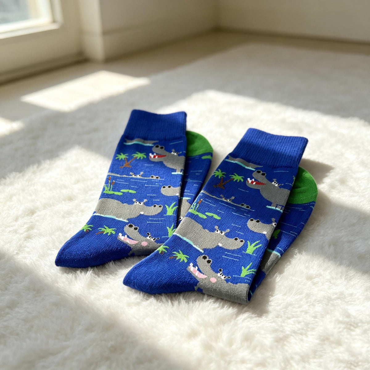 Hippo Swan and Fish Socks, Personalized Animal Crew Socks, Custom Gift for Her by AnnieColors, view 7