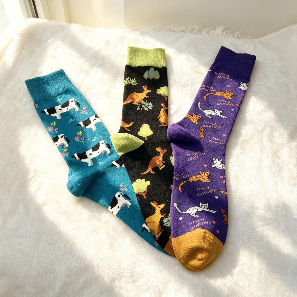 Personalized Animal Socks, Cow Kangaroo Cat Crew Socks, Custom Embroidered Gift by AnnieColors