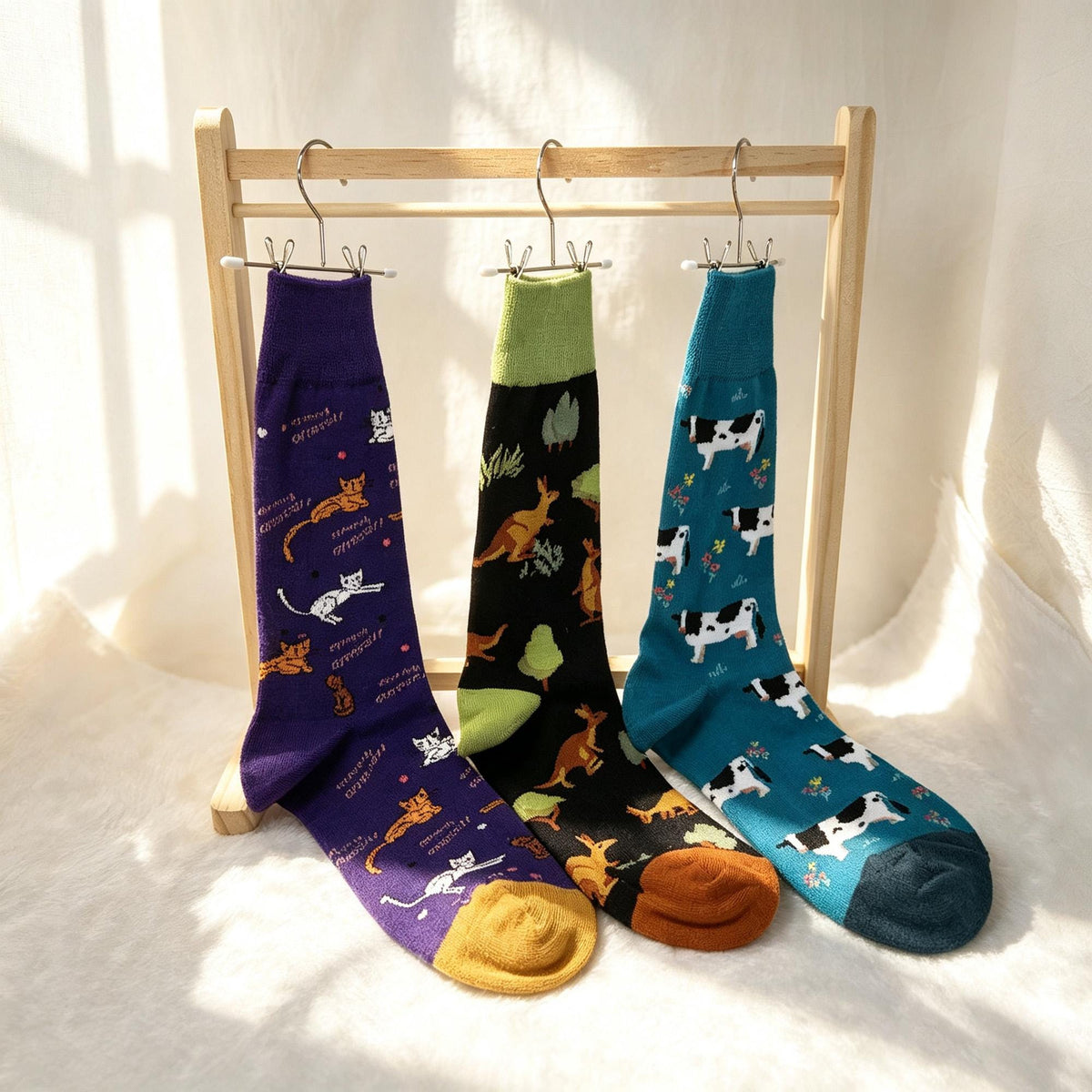 Personalized Animal Socks, Cow Kangaroo Cat Crew Socks, Custom Embroidered Gift by AnnieColors, view 2