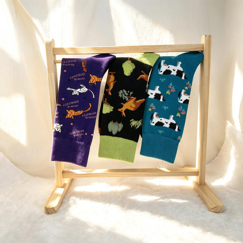 Personalized Animal Socks, Cow Kangaroo Cat Crew Socks, Custom Embroidered Gift by AnnieColors, view 3