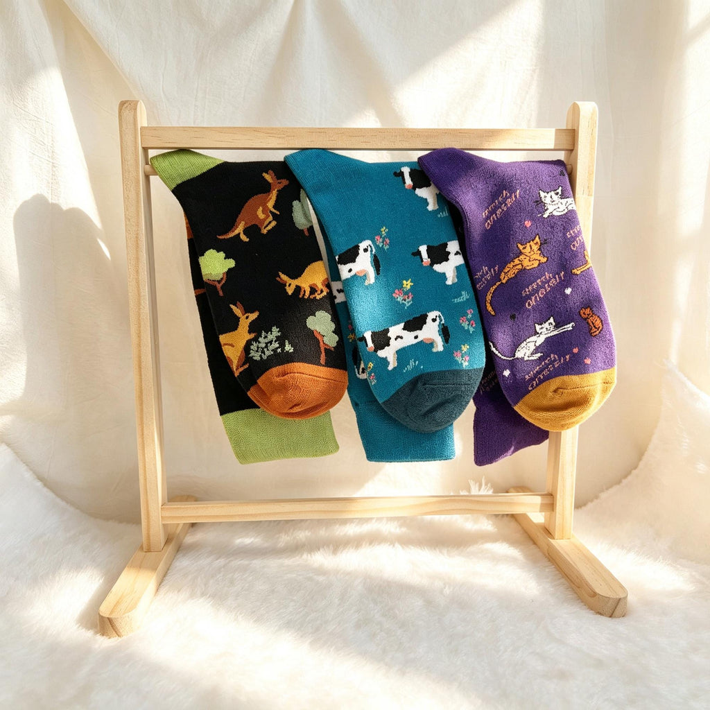 Personalized Animal Socks, Cow Kangaroo Cat Crew Socks, Custom Embroidered Gift by AnnieColors, view 4