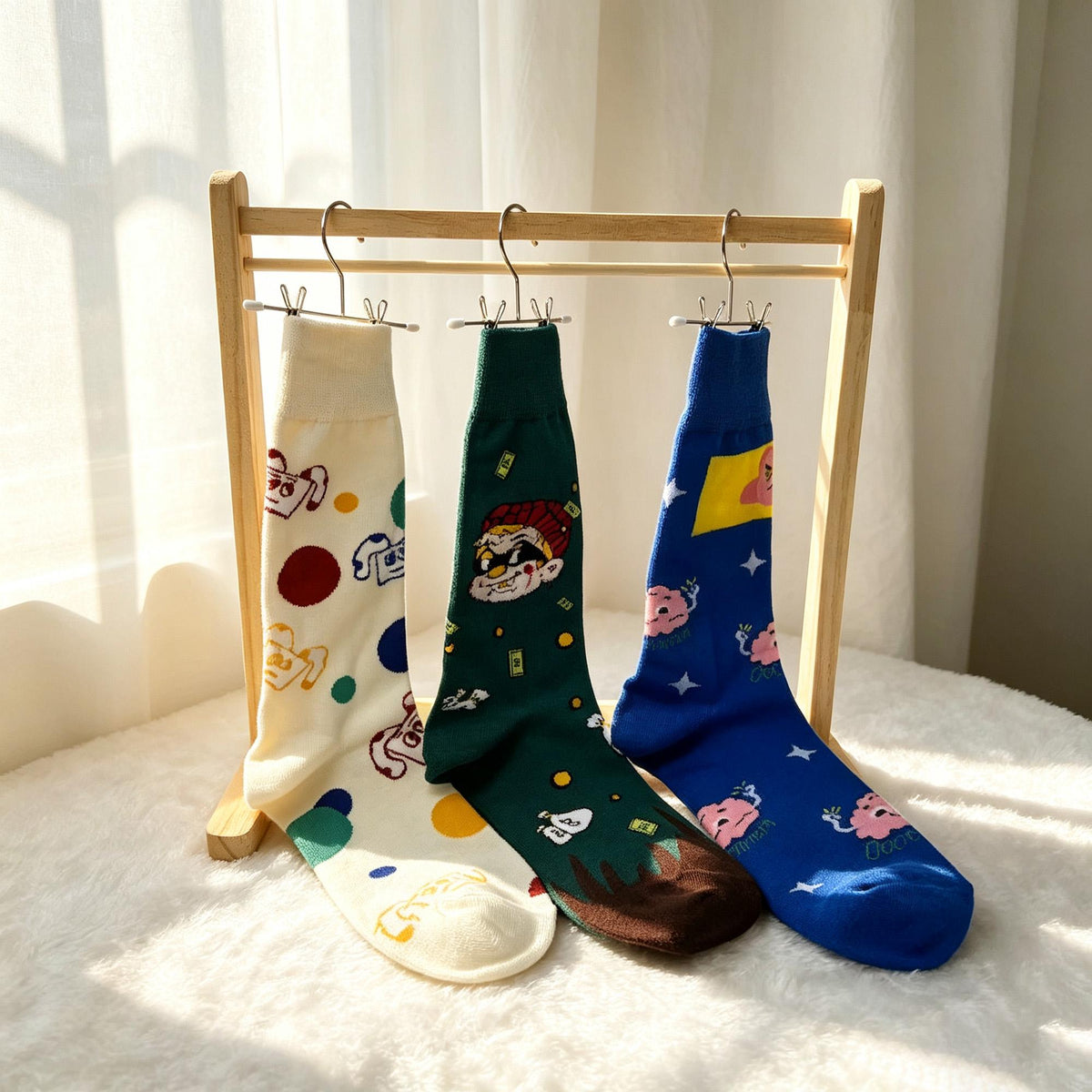 Colorful Cartoon Socks sock collection, Personalized Graphic Crew Socks, Five Pair Streetwear Gift by AnnieColors, view 2
