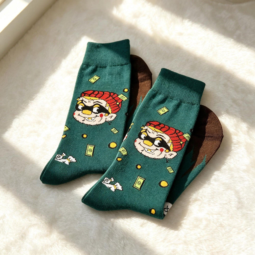 Colorful Cartoon Socks sock collection, Personalized Graphic Crew Socks, Five Pair Streetwear Gift by AnnieColors, view 9
