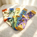 Cute Animal Kitten Crew Socks, Quirky Nature Graphic Streetwear Hosiery, Aesthetic Plant Socks by AnnieColors