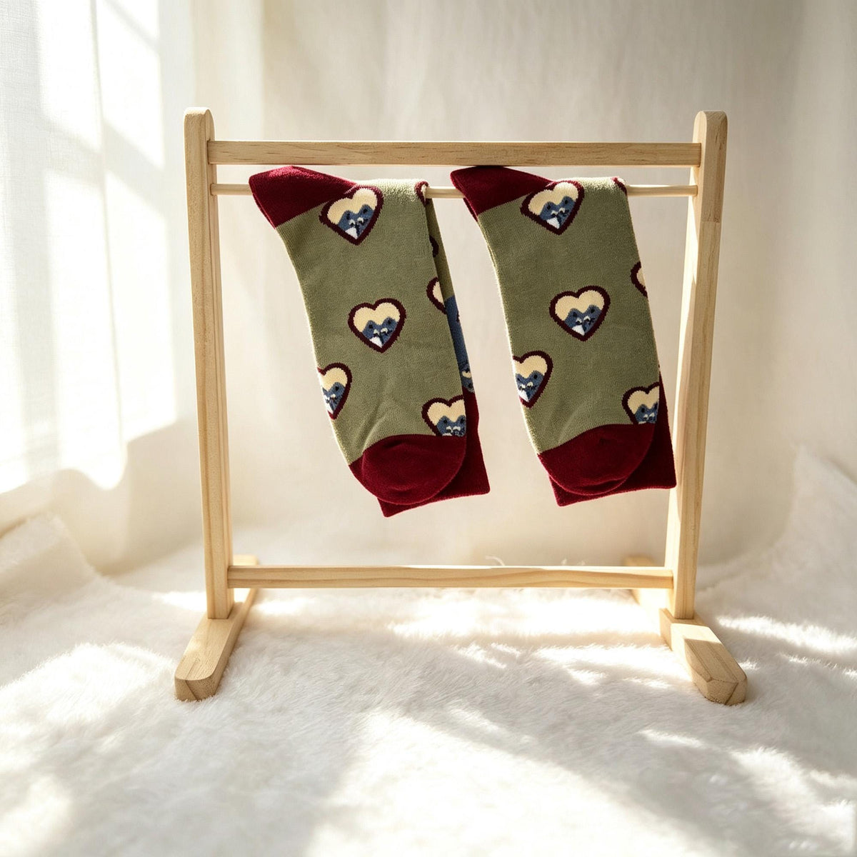 Matching Couple Socks, Cat Heart and Floral Crew Socks, Personalized Two Pair Gift by AnnieColors, view 6