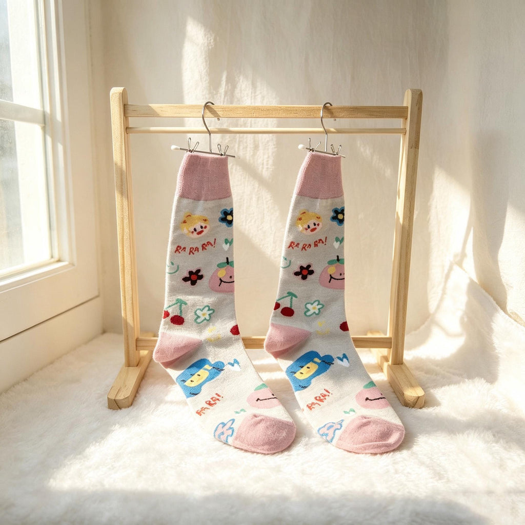 Matching Couple Socks, Cat Heart and Floral Crew Socks, Personalized Two Pair Gift by AnnieColors, view 4