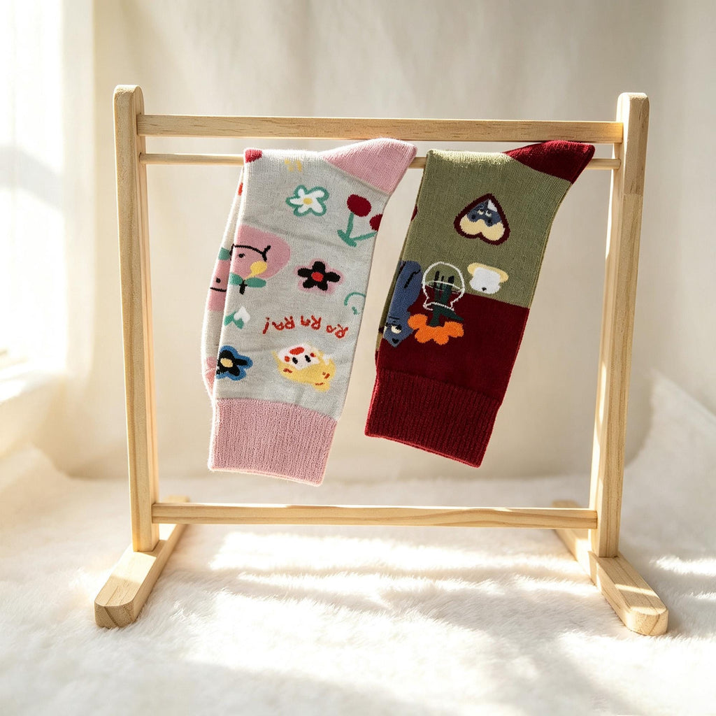 Matching Couple Socks, Cat Heart and Floral Crew Socks, Personalized Two Pair Gift by AnnieColors, view 8
