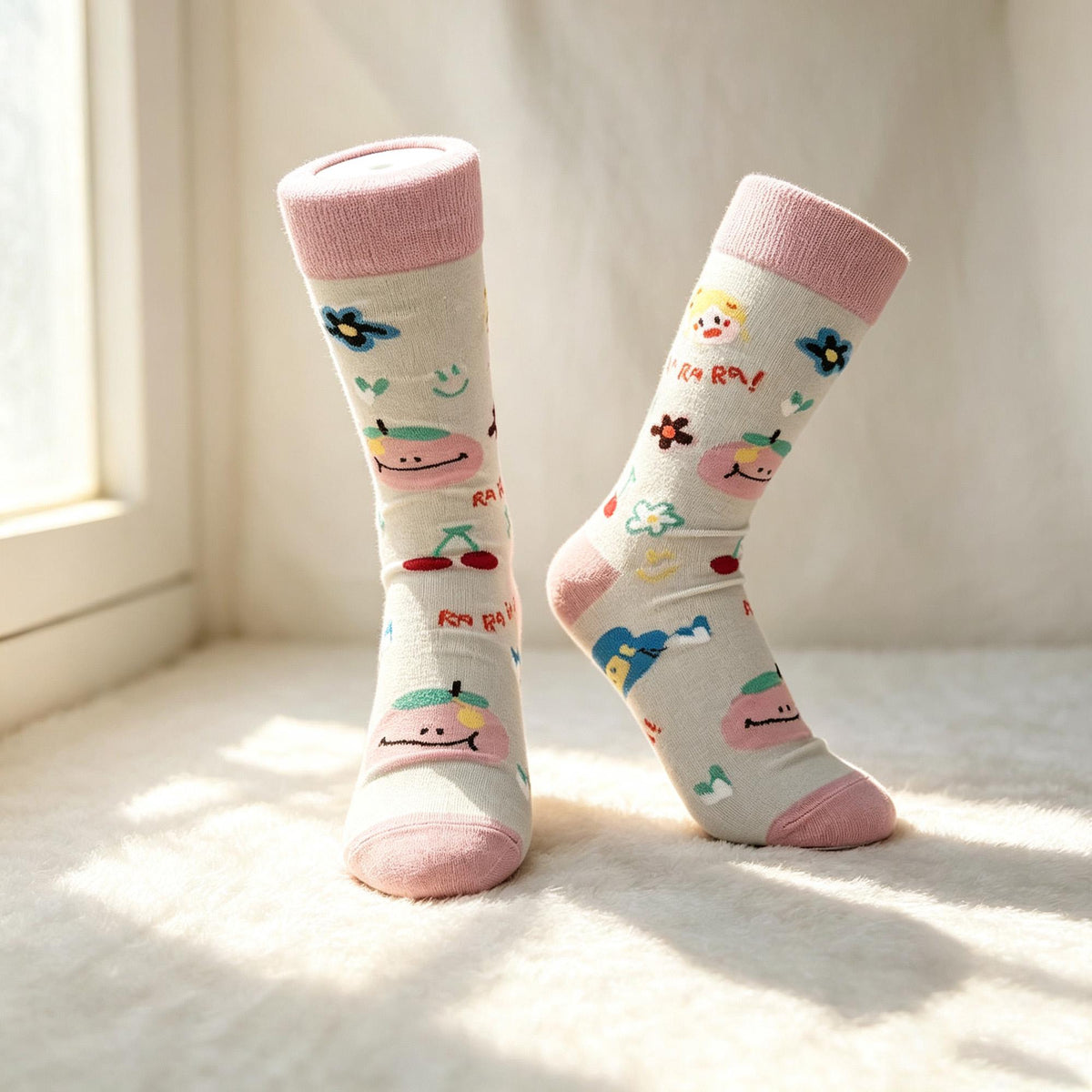 Matching Couple Socks, Cat Heart and Floral Crew Socks, Personalized Two Pair Gift by AnnieColors, view 10