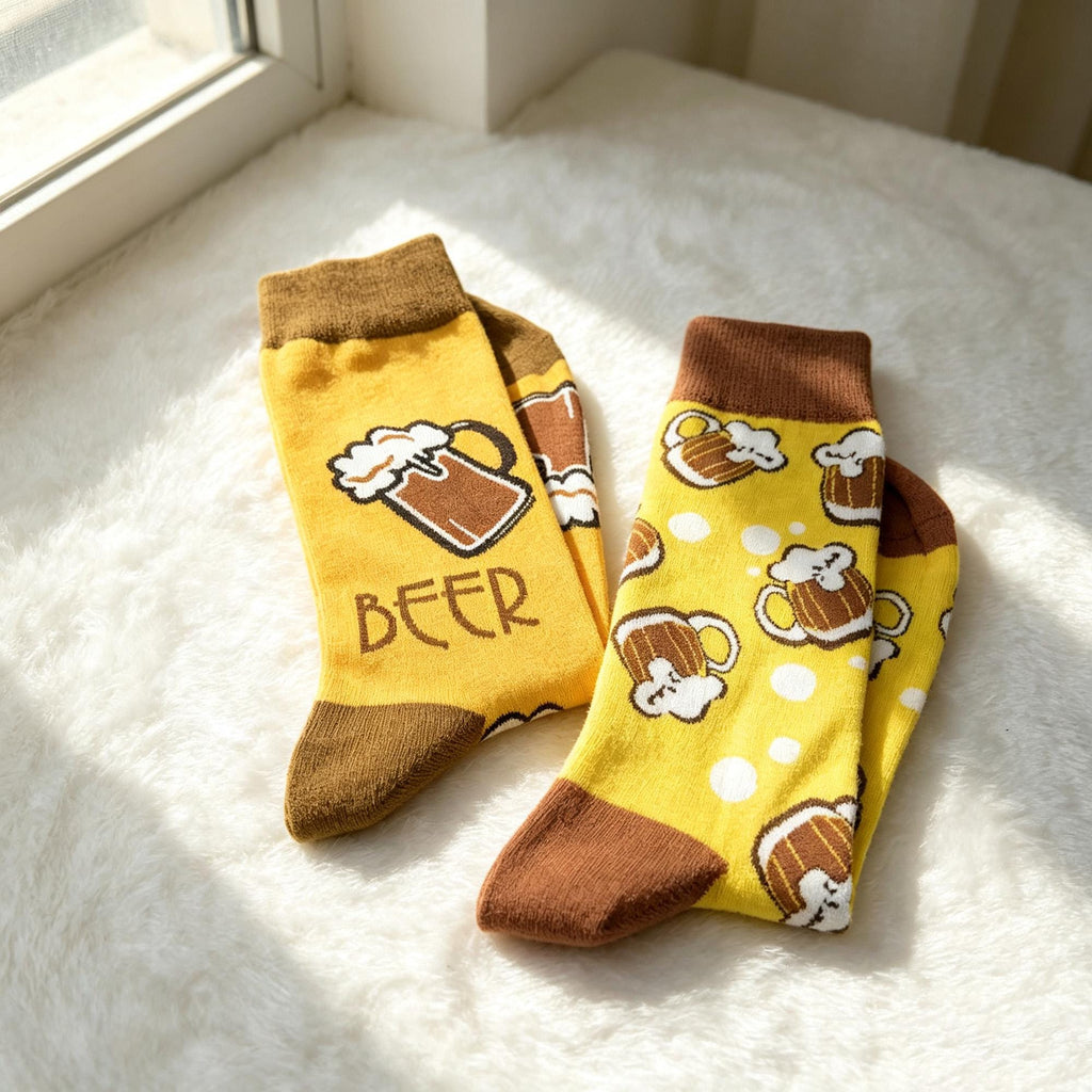 BBQ Party Socks, Burger Fries and Beer Crew Socks, Funny Host Gift by AnnieColors, view 4