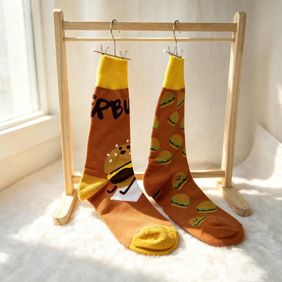 BBQ Party Socks, Burger Fries and Beer Crew Socks, Funny Host Gift by AnnieColors, view 5