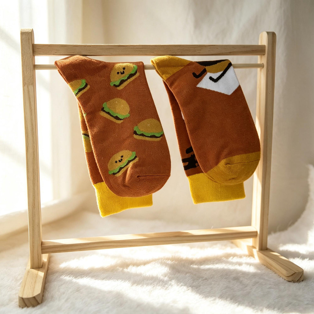 BBQ Party Socks, Burger Fries and Beer Crew Socks, Funny Host Gift by AnnieColors, view 7
