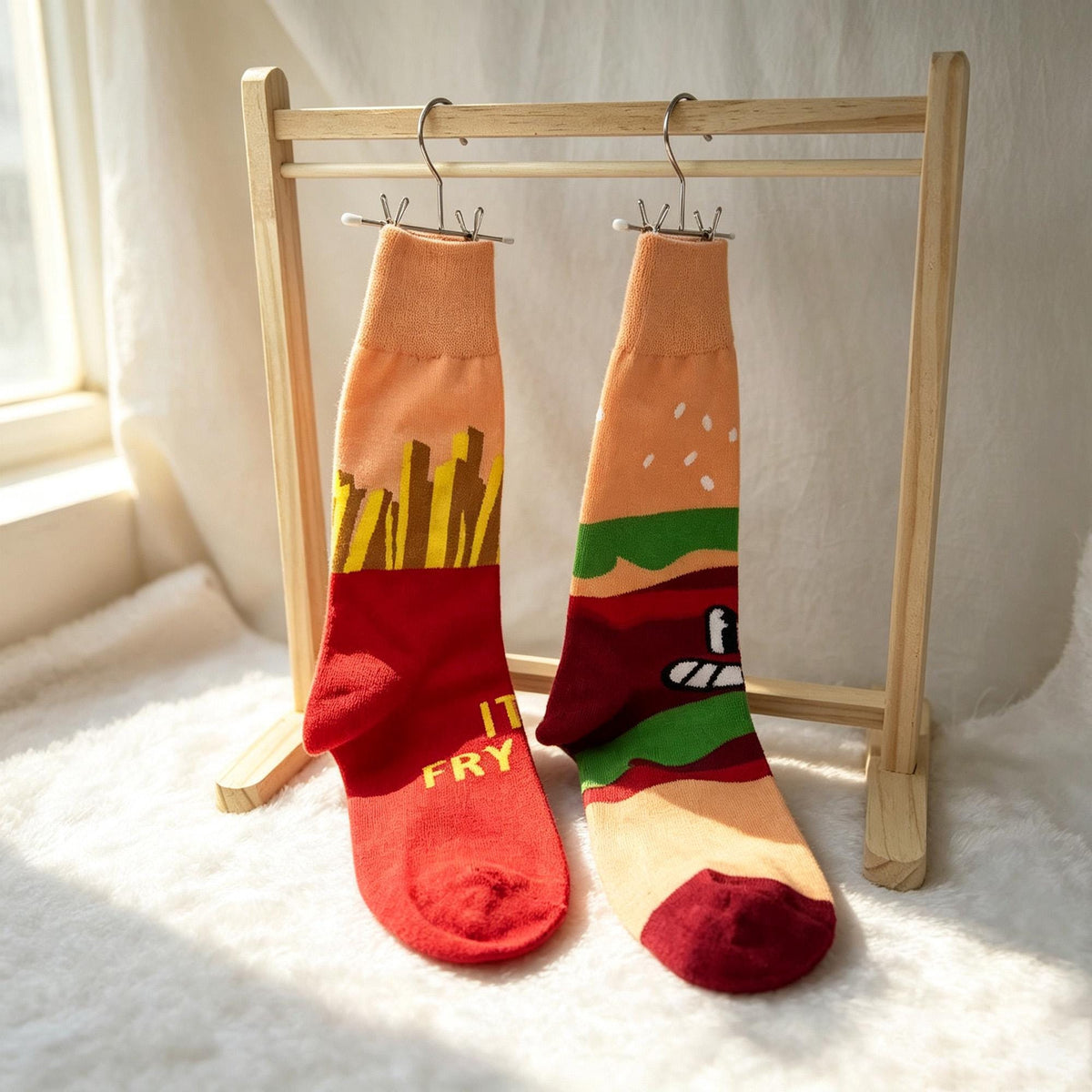 BBQ Party Socks, Burger Fries and Beer Crew Socks, Funny Host Gift by AnnieColors, view 9
