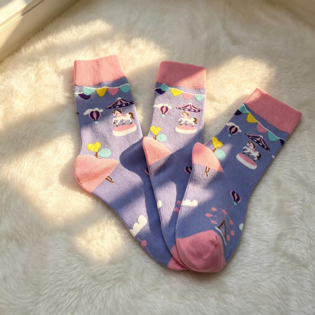 Vehicle Socks for Toddlers, Airplane Car and Carousel Kids Crew Socks, Birthday Gift for Boys and Girls by AnnieColors, view…