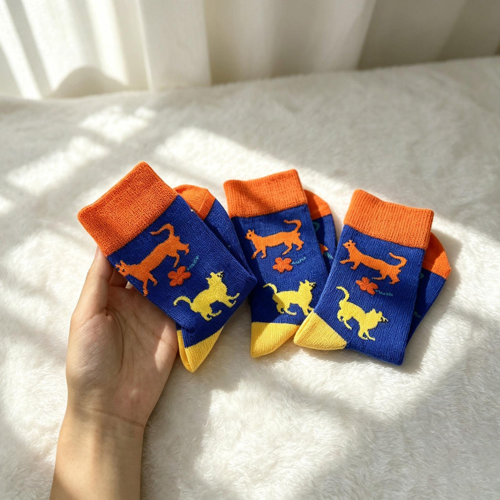 Cat and Dog Socks for Kids, Colorful Animal Crew Socks, Pet Lover Birthday Gift by AnnieColors, view 10