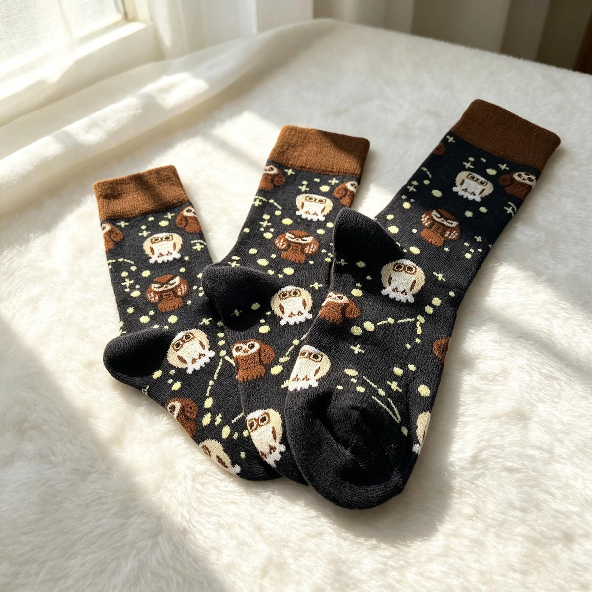 Novelty Animal Crew Socks sock collection, Playful Owl & Ocean octopus Nature Sox, Cozy Cartoon Print Ho... by AnnieColors…