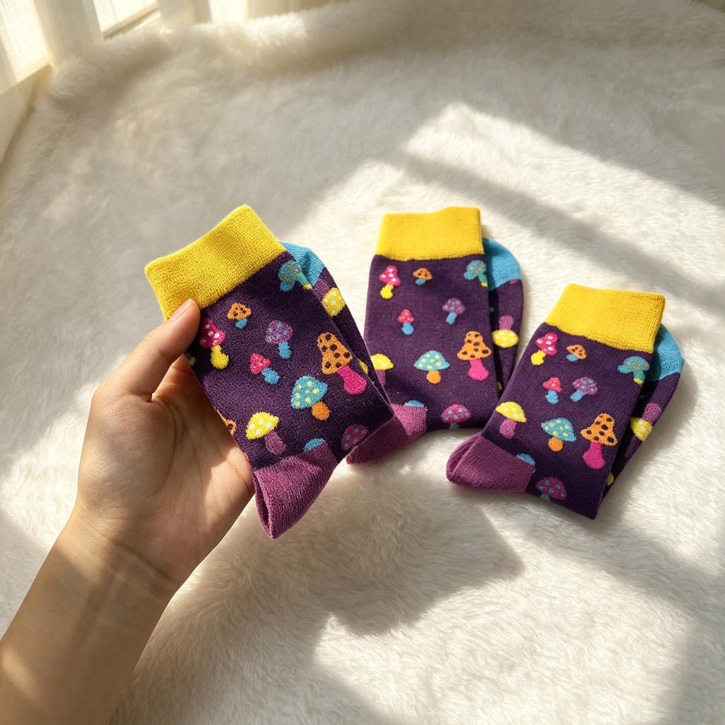 Toddler Patterned Socks, Heart Ice Cream Mushroom Kids Crew Socks, Birthday Gift by AnnieColors, view 3